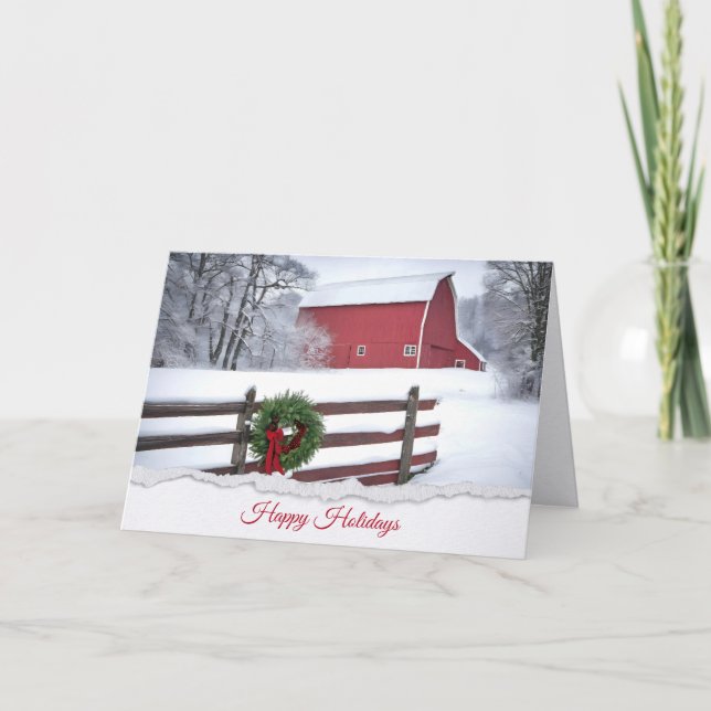 Carte Couronne de Noël sur clôture de ferme (Devant)