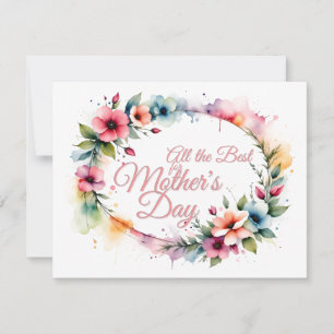 Carte Couronne florale aquarelle pour la fête des mères 