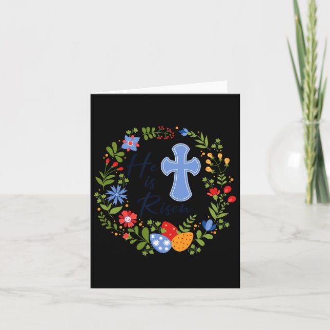 Carte Couronne florale Il est ressuscité Jésus chrétien  (Devant)