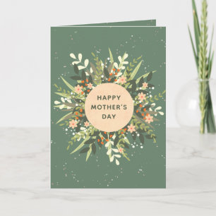 Carte Couronne florale minimaliste de pêche verte pour l