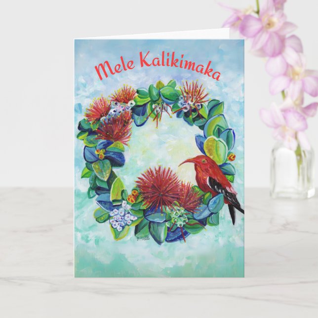 Carte Couronne hawaïenne Mele Kalikimaka Noël (Orchidée)