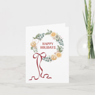 Carte Couronne saisonnière illustrée Joyeuses Fêtes