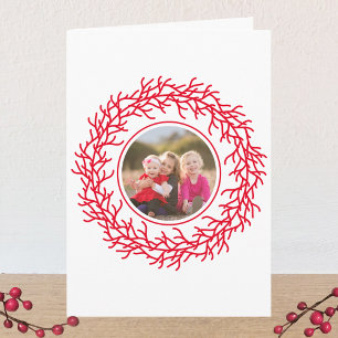 Carte Couronne scandinave photo Noël rouge et blanc