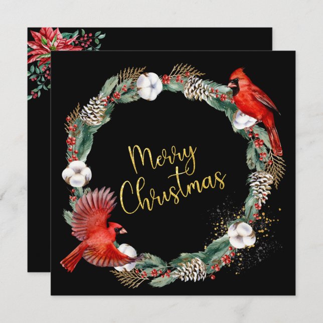 Carte Courrier de vacances, Cardinaux rouges - Noël d'af (Devant / Derrière)