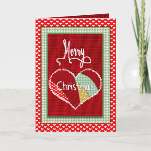 Carte Courtepointe de Noël Patchwork Cœur en Imprimé de 