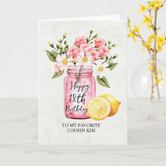 Carte Cousin 18e anniversaire Floral Jar Rose Salutation