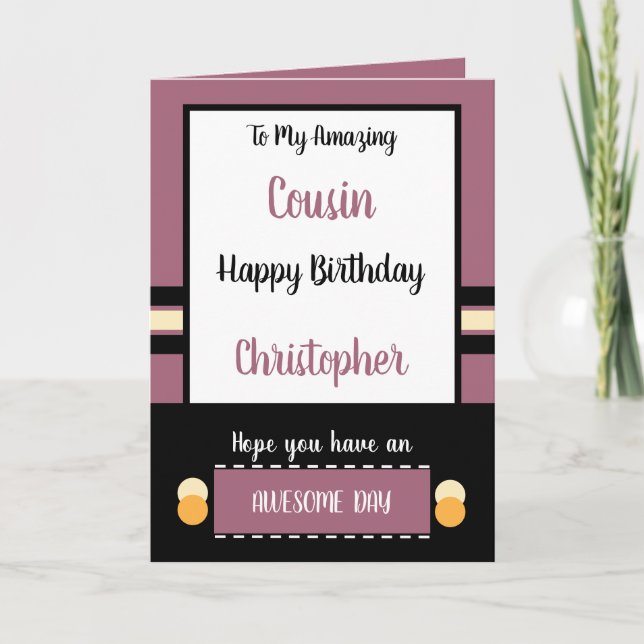 Carte Cousin Anniversaire ont un jour merveilleux prune (Devant)