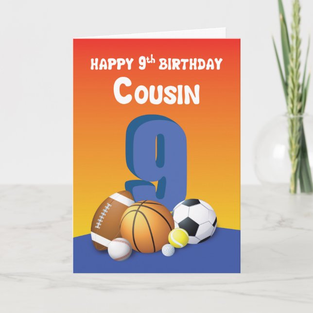 Carte Cousin Boy 9e Anniversaire Sports Balls (Devant)
