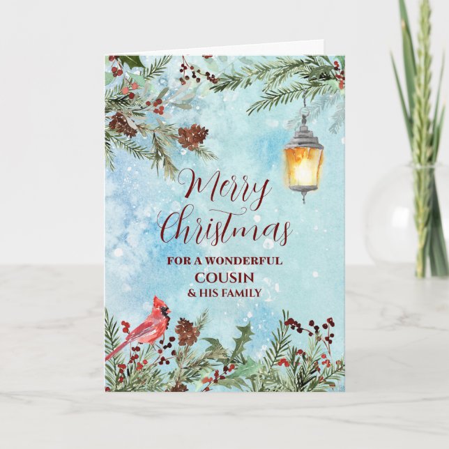 Carte Cousin de neige rustique et Joyeux Noël en famille (Devant)