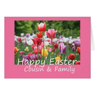 Carte Cousin & Family Happy Easter Tulip