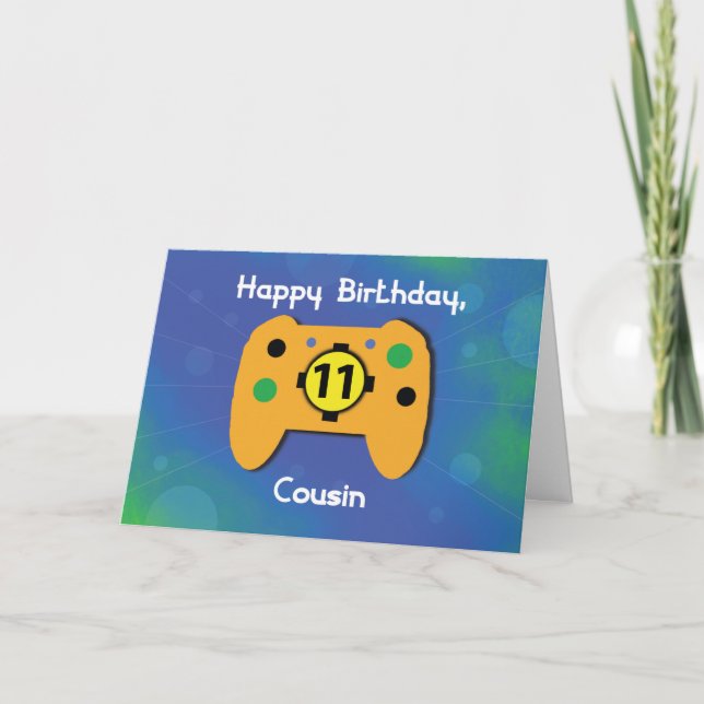 Carte Cousin Garçon 11 ans Anniversaire Gamer Contrôleur (Devant)