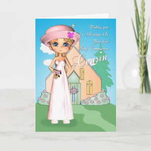 Carte Cousin première communion sainte petite fille et é