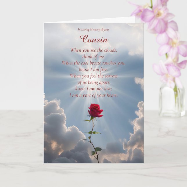 Carte Cousin Sympathy Memorial Nuages Roses spirituels (Orchidée)