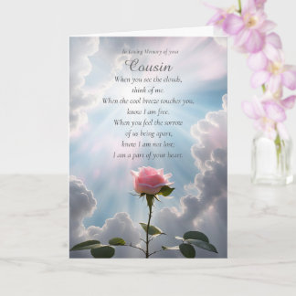 Carte Cousin Sympathy with Spiritual Poem Pink Rose 