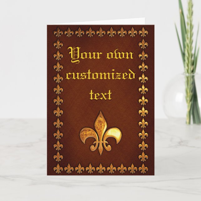 Carte Couverture en cuir vieilli avec fleur de Lys doré  (Devant)