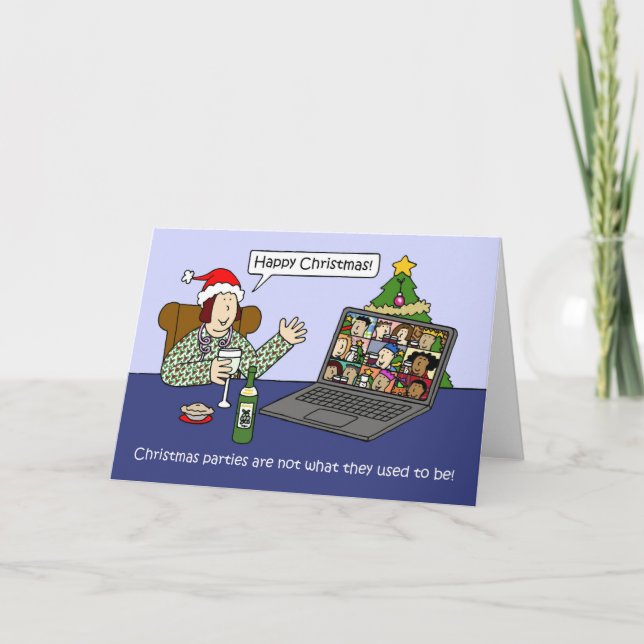 Carte Covid 19 Virtual Christmas Party Cartoon Humour (Devant)