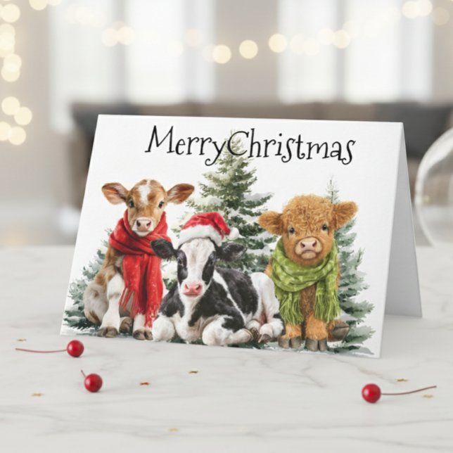 Carte Cow Merry Christmas Calf Babies (Créateur téléchargé)