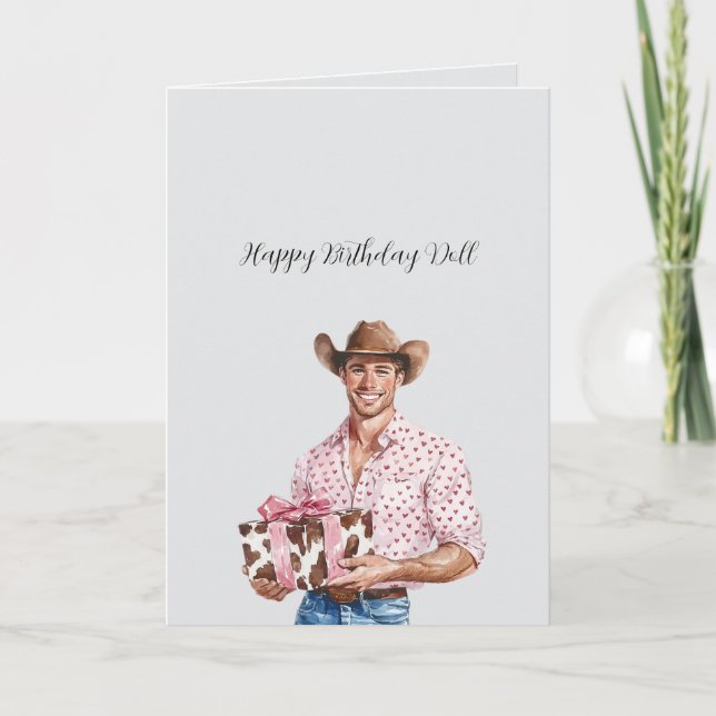 Carte Cowboy chapeauté avec cadeau d'anniversaire (Devant)