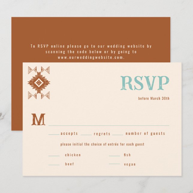 Carte Cowboy Country Western QR Code Repas Mariage RSVP (Devant / Derrière)