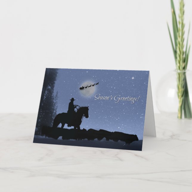 Carte Cowboy et bétail avec Bonnes Fêtes Père Noël (Devant)