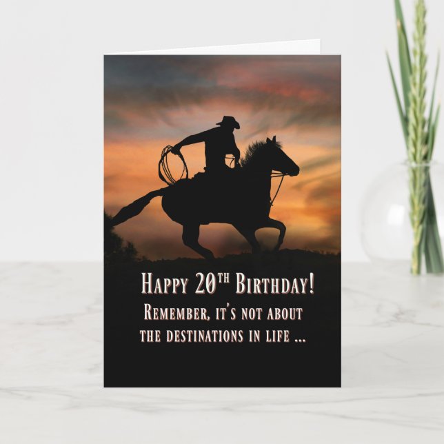Carte Cowboy Et Cheval Joyeux 20e Anniversaire (Devant)