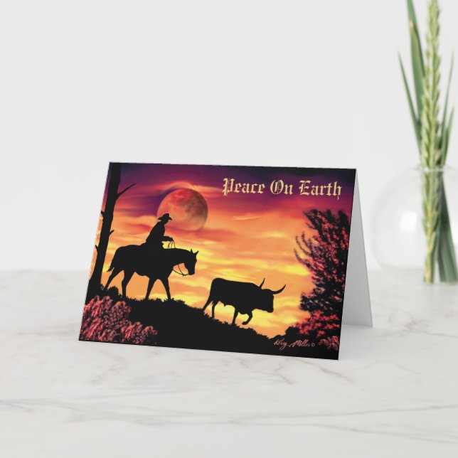 Carte Cowboy Herding Longhorn Steer (Devant)
