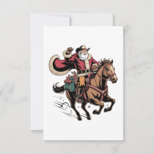 Carte Cowboy Père Noël Monter Un Cheval Noël