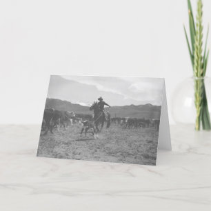 Carte Cowboy roping a calf for spring branding.