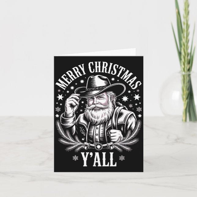 Carte Cowboy Santa Claus Merry Christmas Y'all Western C (Devant)