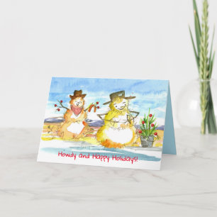 Carte Cowboy Tumbleweed Snowmen Joyeuses vacances Noël