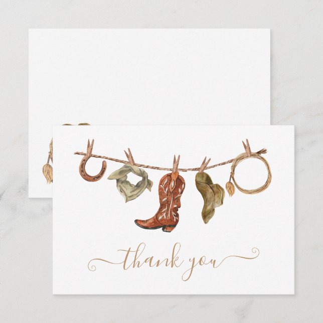 Carte Cowboy Western Clothesline Merci Note (Devant / Derrière)