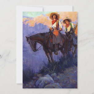 Carte Cowboys Vintage, Homme et Femme sur des Chevaux, A