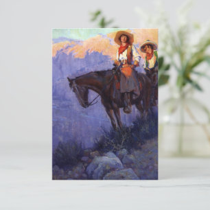 Carte Cowboys vintages, Homme et femme à cheval, Anderso