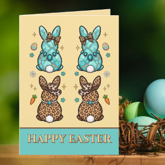 Carte Cowgirl Leopard Print Teal Brown Bunnies Easter