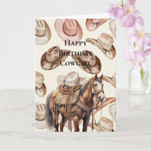 Carte Cowgirl occidentale Crème rose Casquette Cheval An