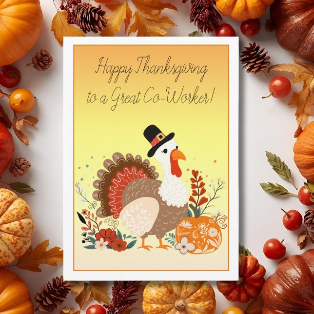Carte Coworker Bon thanksgiving Turquie Folk Art (Créateur téléchargé)