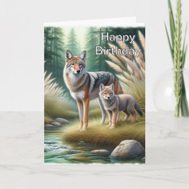 Carte Coyote and Pup Happy Birthday Wildlife  (Devant)