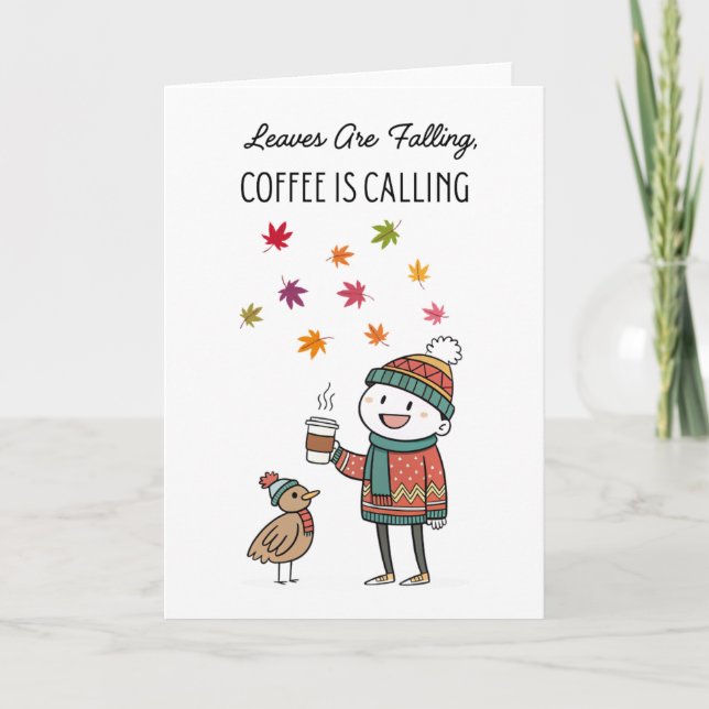 Carte Cozy Thanksgiving Card with Turkey & Coffee (Devant)