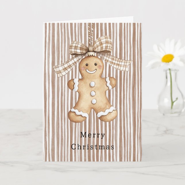 Carte Cozy Warm Christmas Cute Happy Gingerbread Stripes (Petite plante)