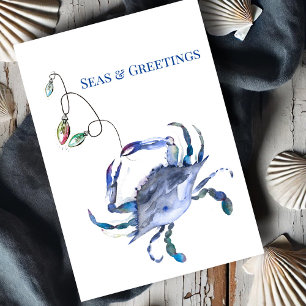 Carte Crabe Bleu de Littoral Aquarelle Noël de Plage