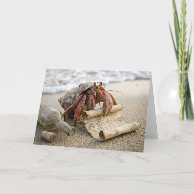 Carte Crabe ermite d'anniversaire lisant un message sur  (Devant)