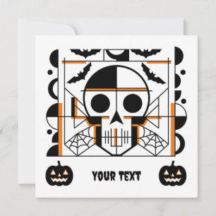 Carte Crâne à l'Halloween, chauves-souris, toiles d'arai