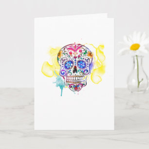 Carte Crâne à sucre Art coloré Nom de fête