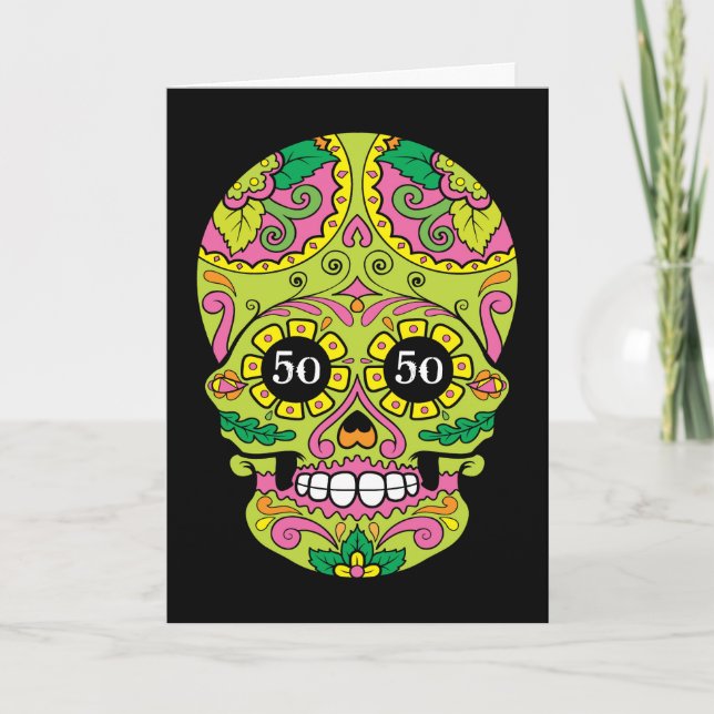 Carte Crâne à sucre cool avec âge personnalisable Annive (Devant)