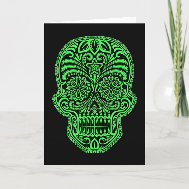 Carte Crâne à sucre vert et noir décoratif (Devant)