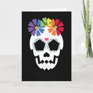 Carte Crâne avec des fleurs d'arc-en-ciel