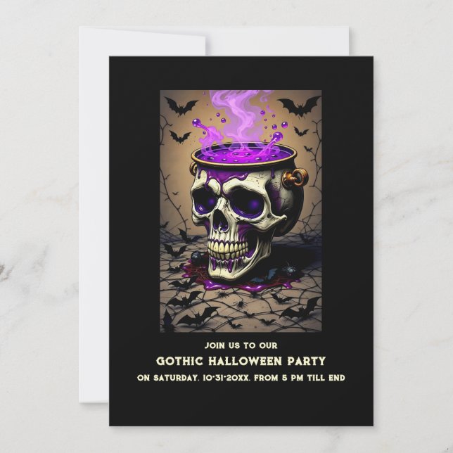 Carte Crâne Cauldron sombre hantée Gothique Halloween Pa (Devant)