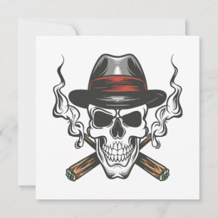 Carte Crâne de gangster avec chapeau fedora