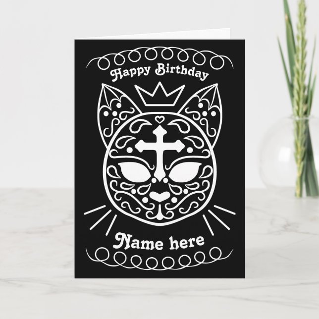 Carte Crâne de sucre chatte chat mignon anniversaire got (Devant)