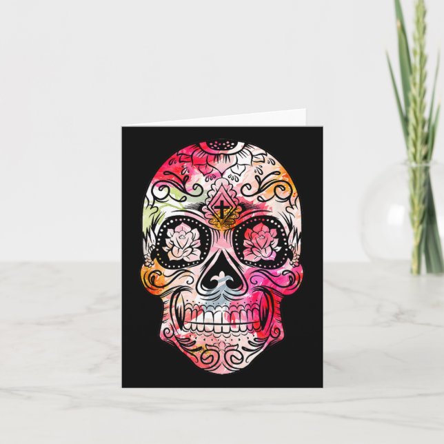 Carte Crâne de sucre de la fleur de croix Jour du costum (Devant)